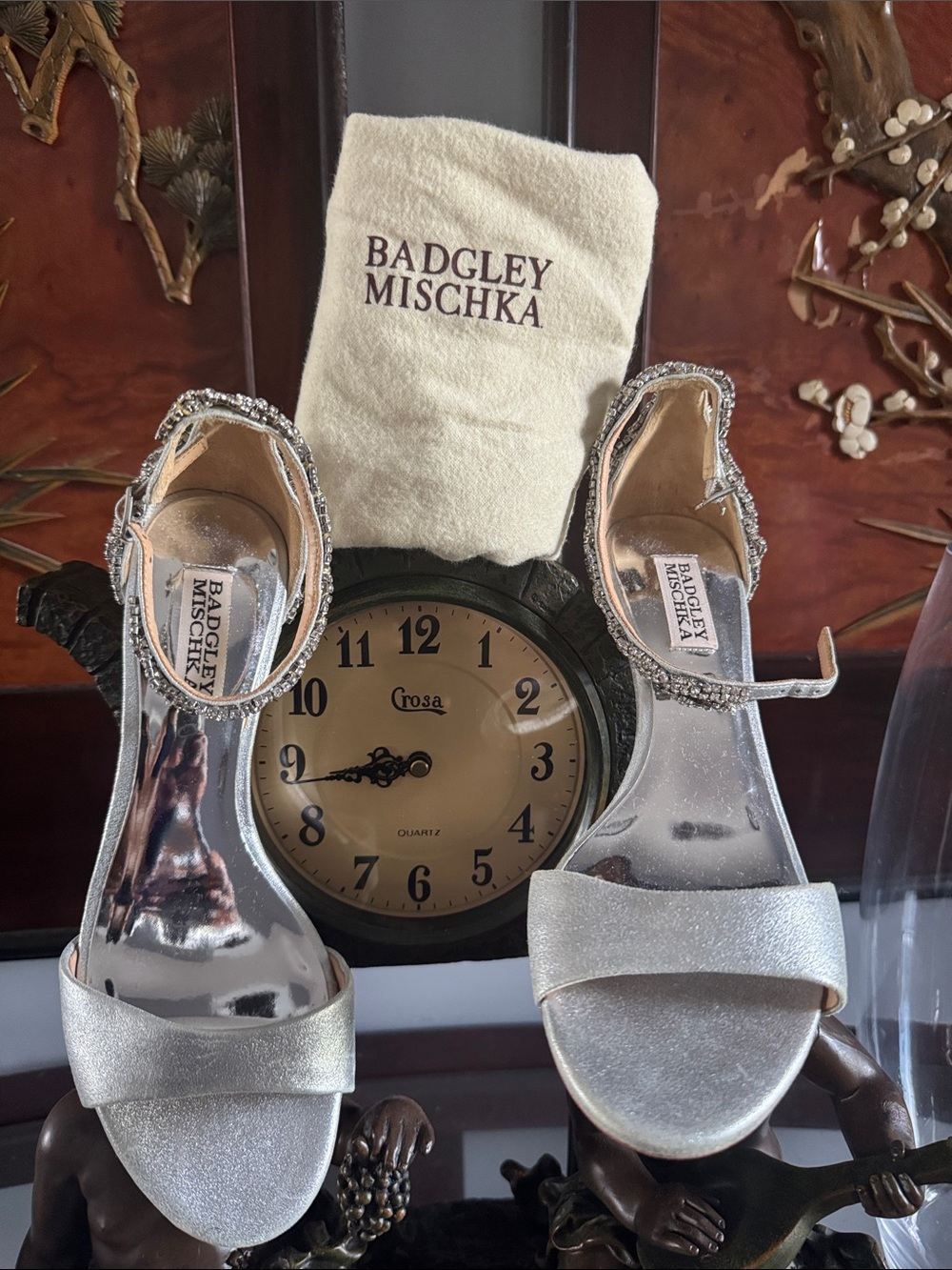 Badgley Mischka Silver Embellished Open-Toe Heel